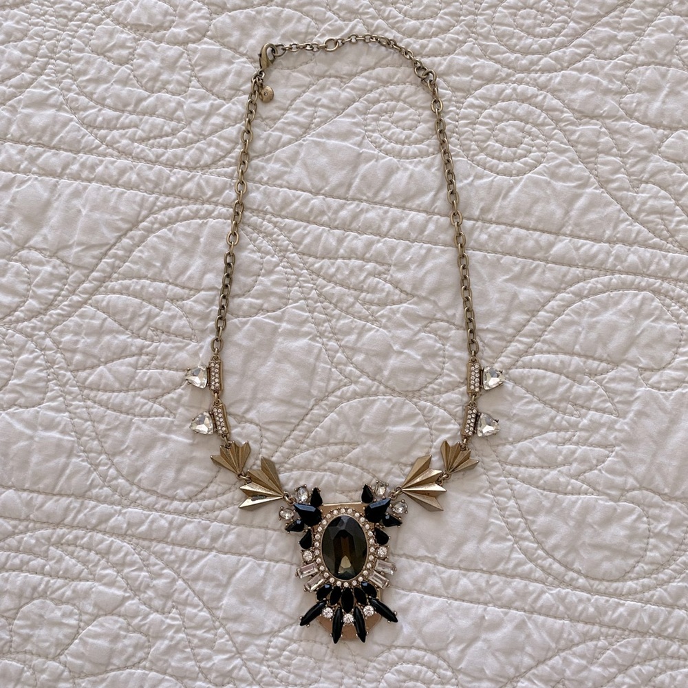NWOT J Crew Black, Clear, Gold Jewels Necklace